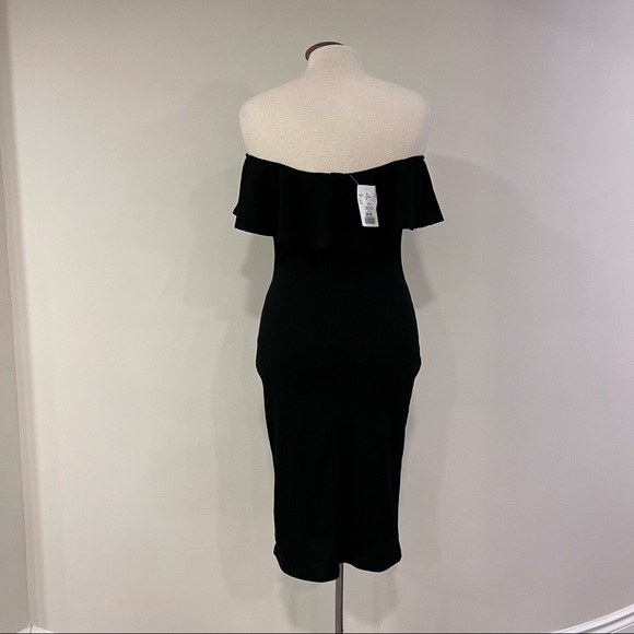 Fun and flirty black rib knit off the shoulder dress!! - Picture 2 of 7